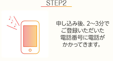 STEP2:申し込み後、2～3分でご登録いただいた電話番号電話がかかってきます。